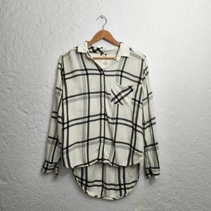Black and white boyfriend fit flannel button up shirt